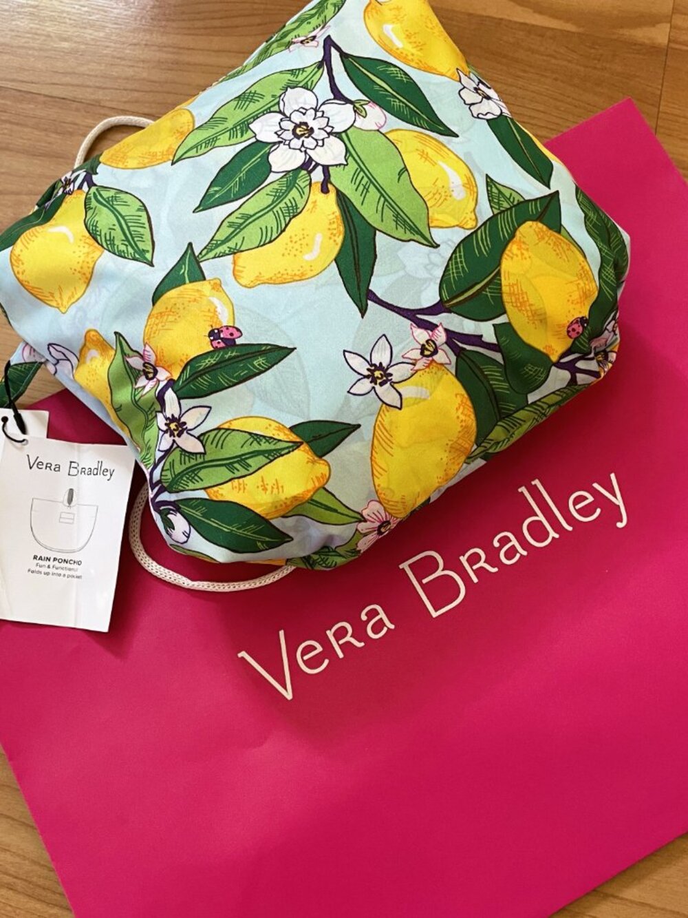 New Vera Bradley Deadstock Lemon Grove Packable Rain Poncho - Picture 7 of 7